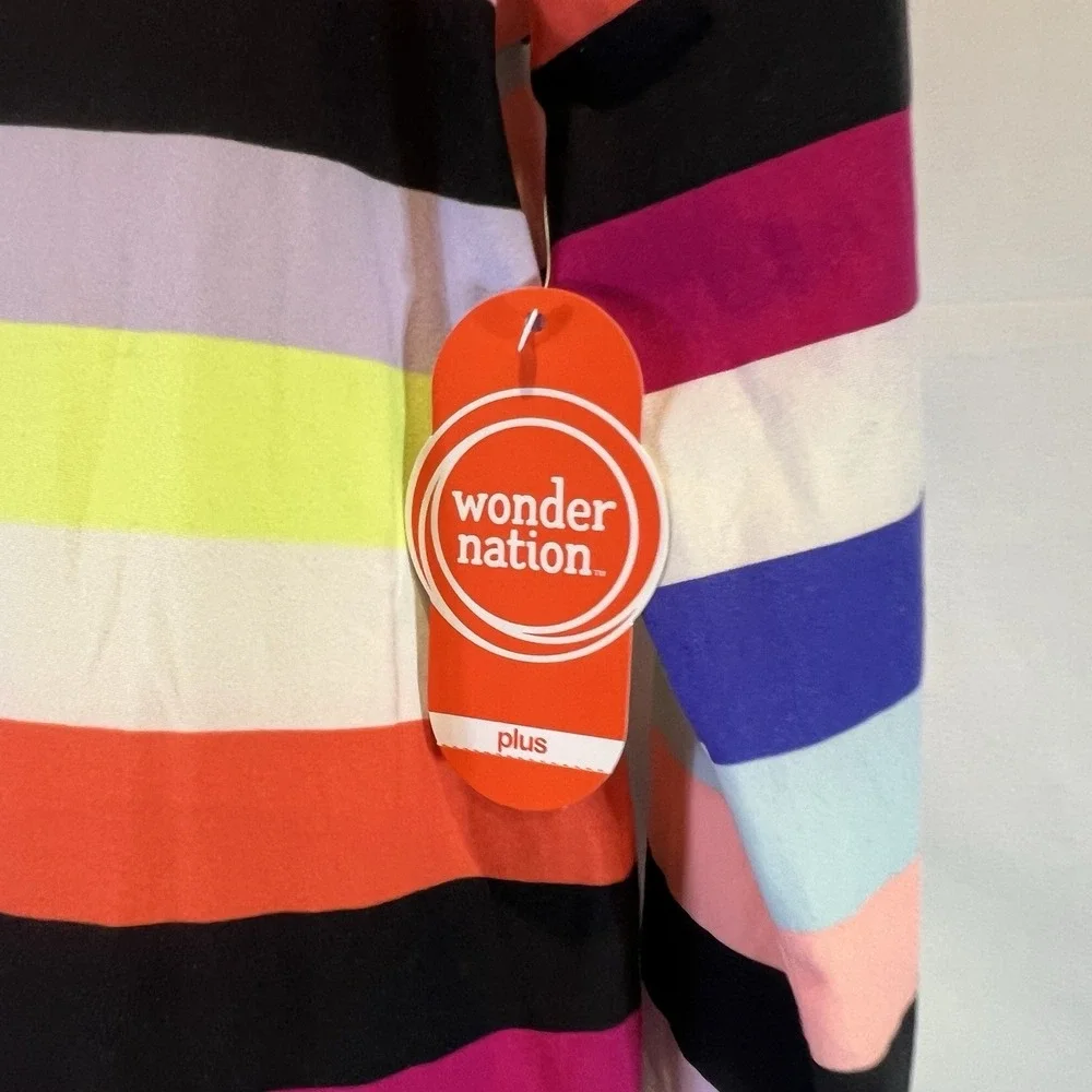 NWT Wonder Nation Girls XL Plus (14/16) Tshirt Tee‎ Bright Stripes Long Sleeve